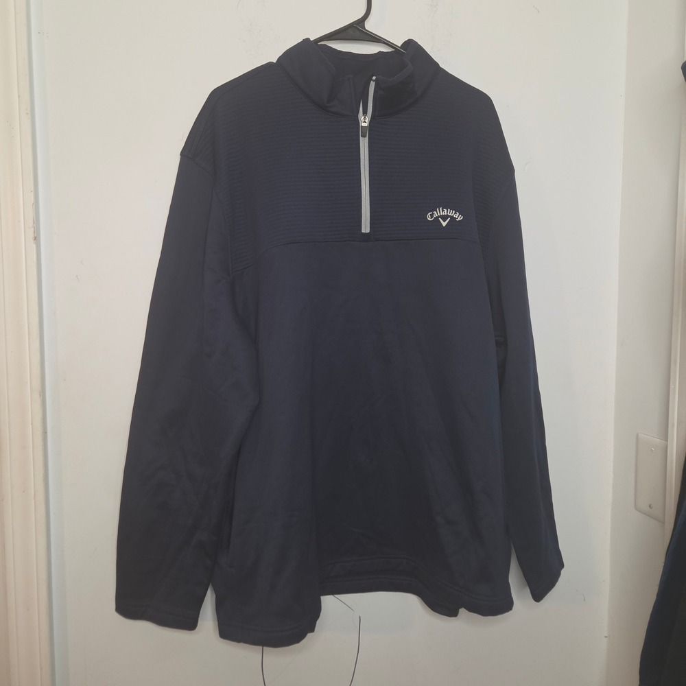 Callaway Mens XXL Navy‎ Blue Quarter Zip Golf Pullover Textured Performance Top